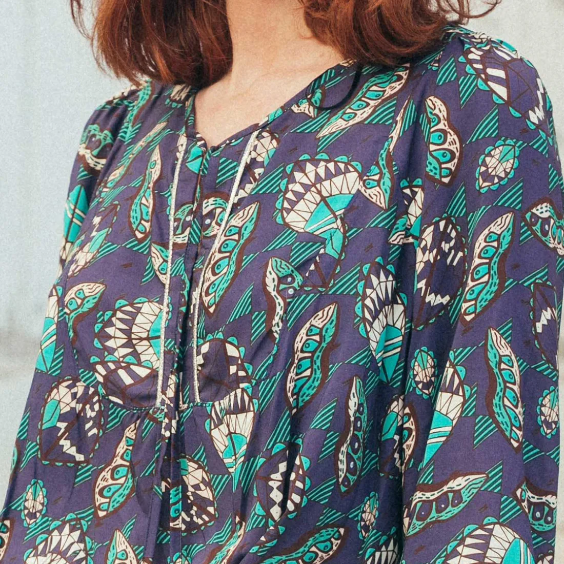 Blouse manches longues Pipa Réédition bleu en viscose