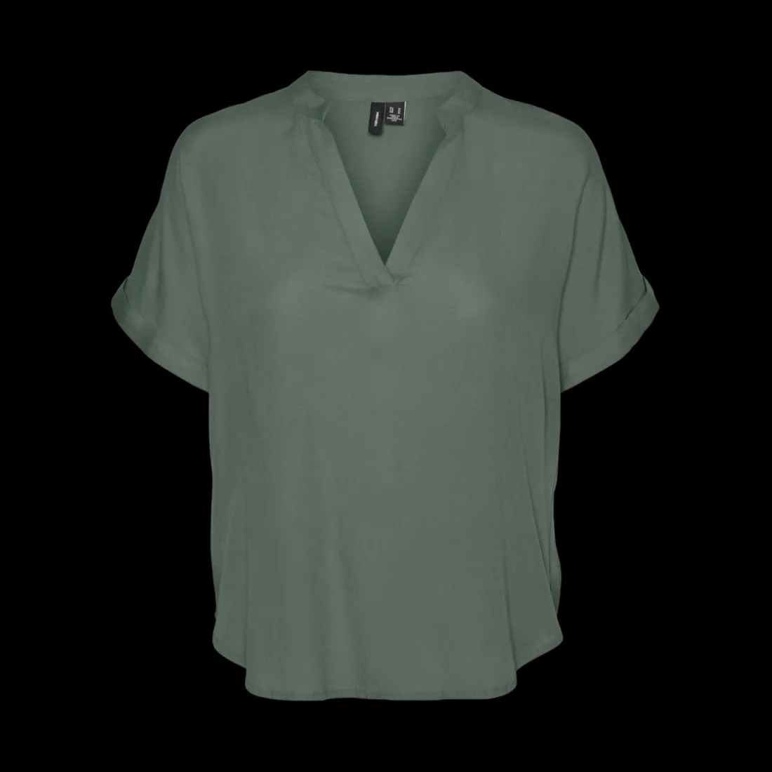 Blouse poignets repliés col fendu manches larges manches courtes vert en viscose Ida