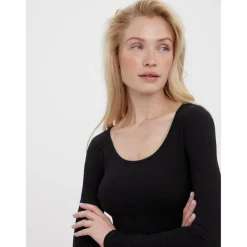 Blouse Regular Fit Col en U Manches longues Extra long noir