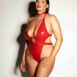 Body avec chaînes dorés - Rouge