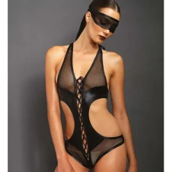 Body résille avec dos découvert et bandeau noir Leg Avenue