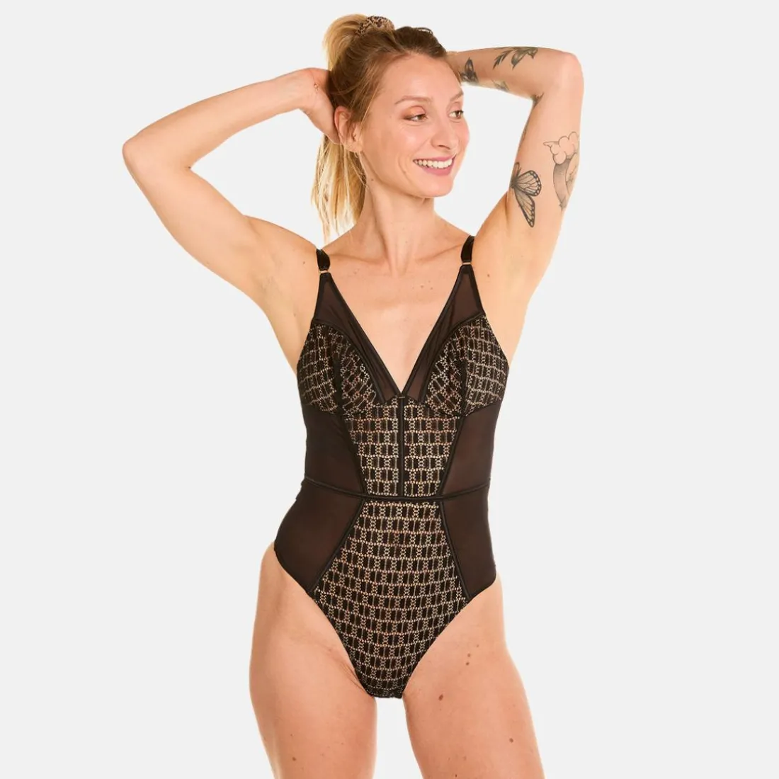 Body tanga noir Merveilleux