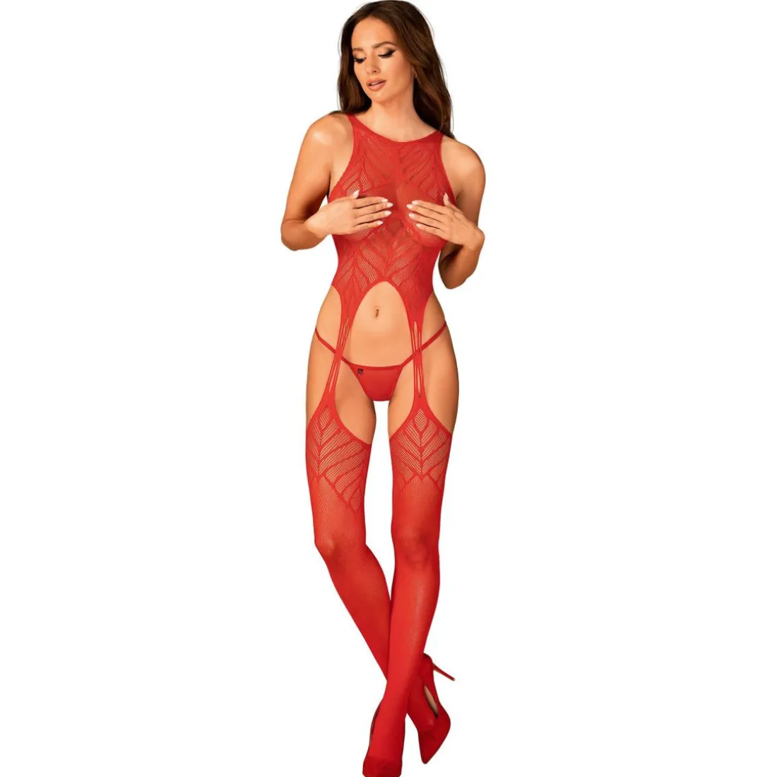 Bodystocking S/M/L - Rouge Obsessive en nylon