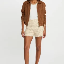Bomber suédine femme camel en coton