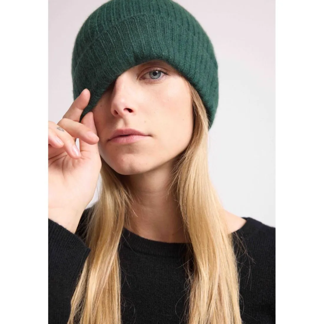 Bonnet unisexe en cachemire vert bouteille