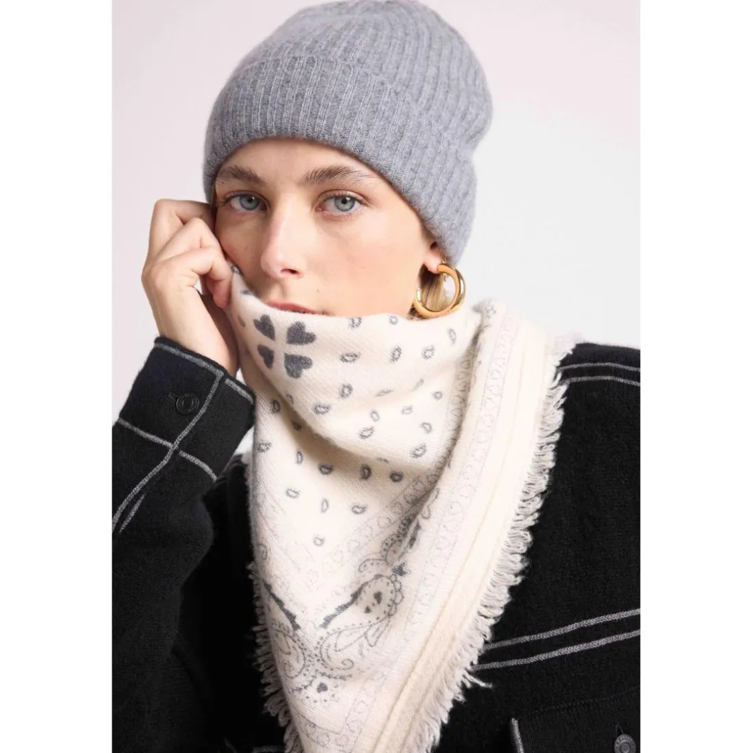 Bonnet unisexe MH-007 en cachemire gris fonce