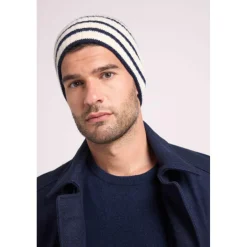 Bonnet unisexe SAILOR en cachemire blanc et bleu marine