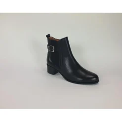 Boots femme en cuir NOIR à talon