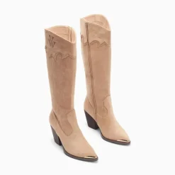 Bottes santiags beige à talon beige