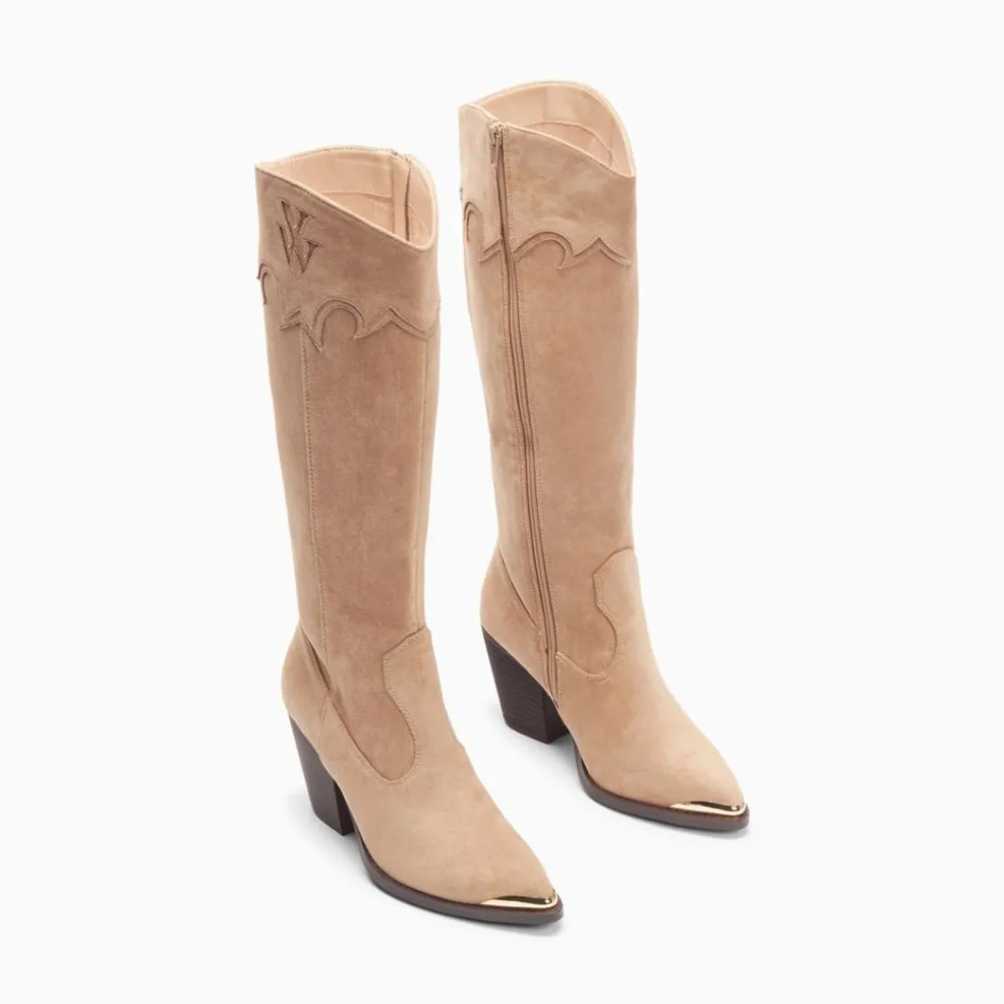 Bottes santiags beige à talon beige