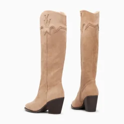 Bottes santiags beige à talon beige