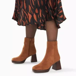 Bottines Marina camel à plateforme et talon bois