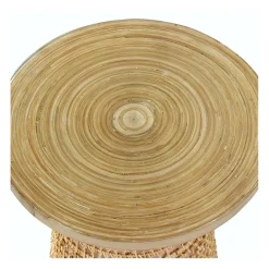Bout de canapé avec plateau en bambou beige et pied rotin