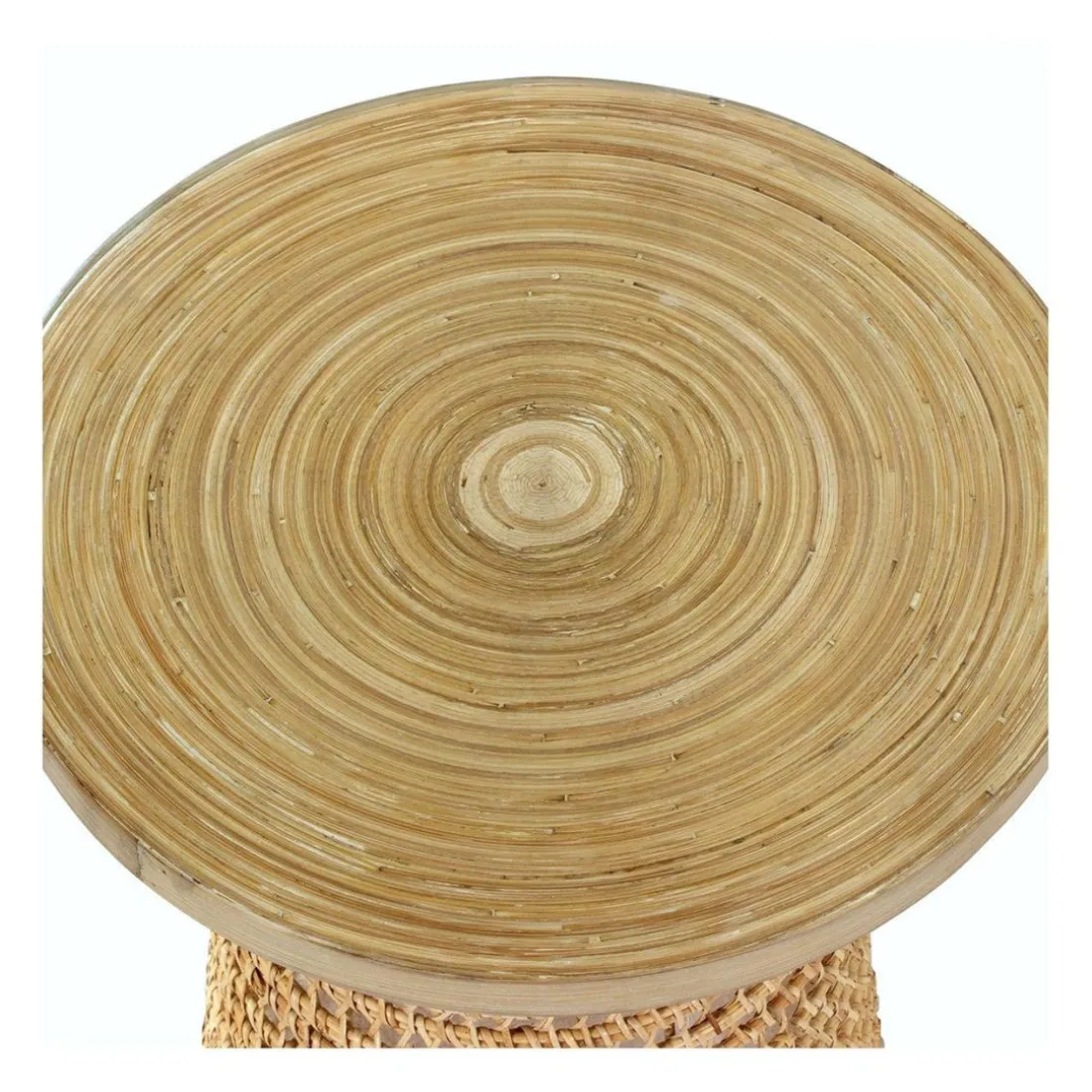 Bout de canapé avec plateau en bambou beige et pied rotin