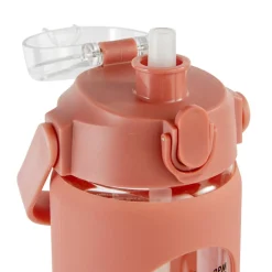 Bouteille en verre et silicone avec paille et housse 1L rose