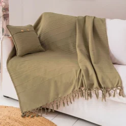 Boutis, plaid ou jeté de canapé uni en coton ORION- beige Ficelle