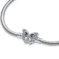 Bracelet Femme Pandora Moments maille serpent & fermoir papillon - Argent