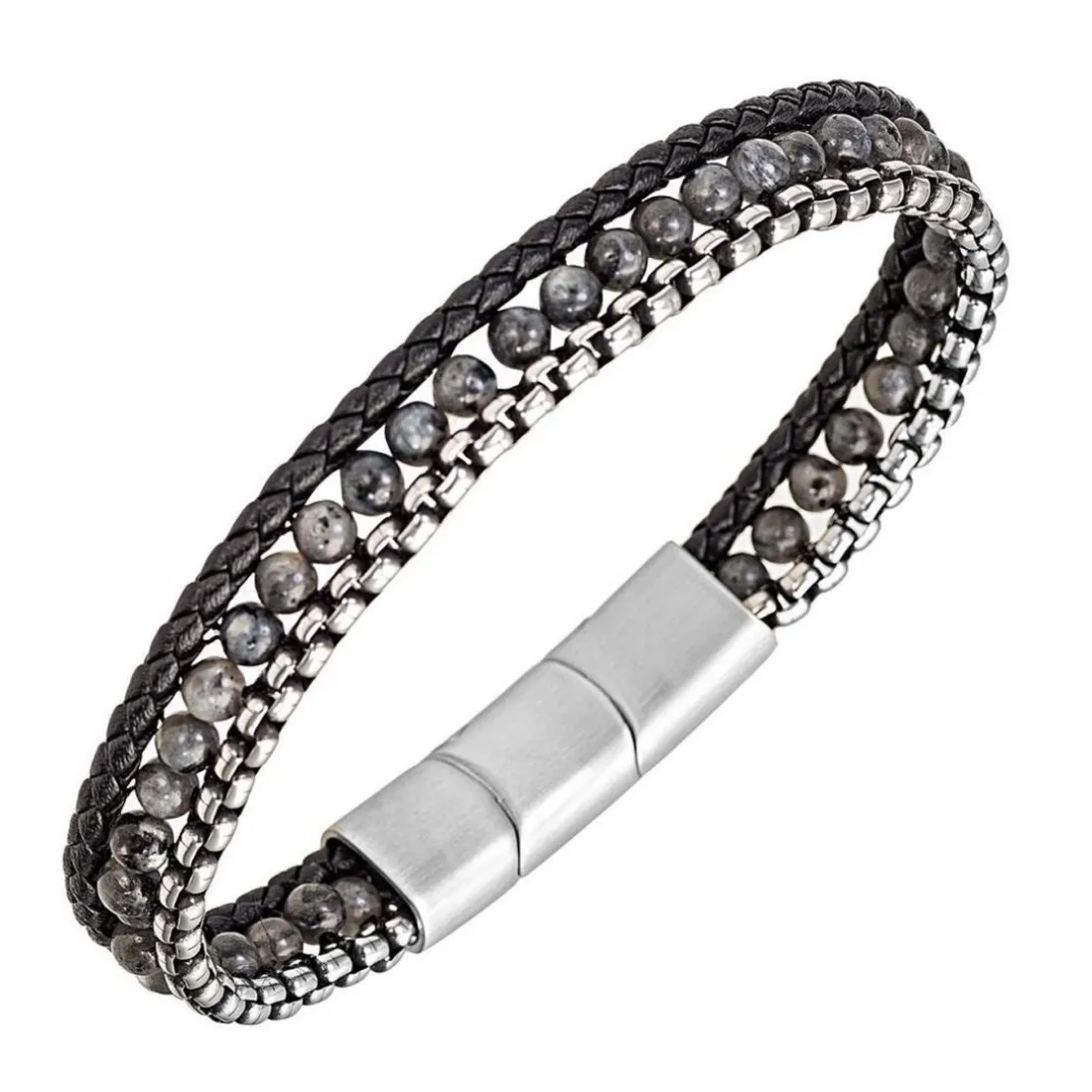 Bracelet Homme All Blacks Bijoux - 682395 Acier, Cuir Couleur Noir, Argent