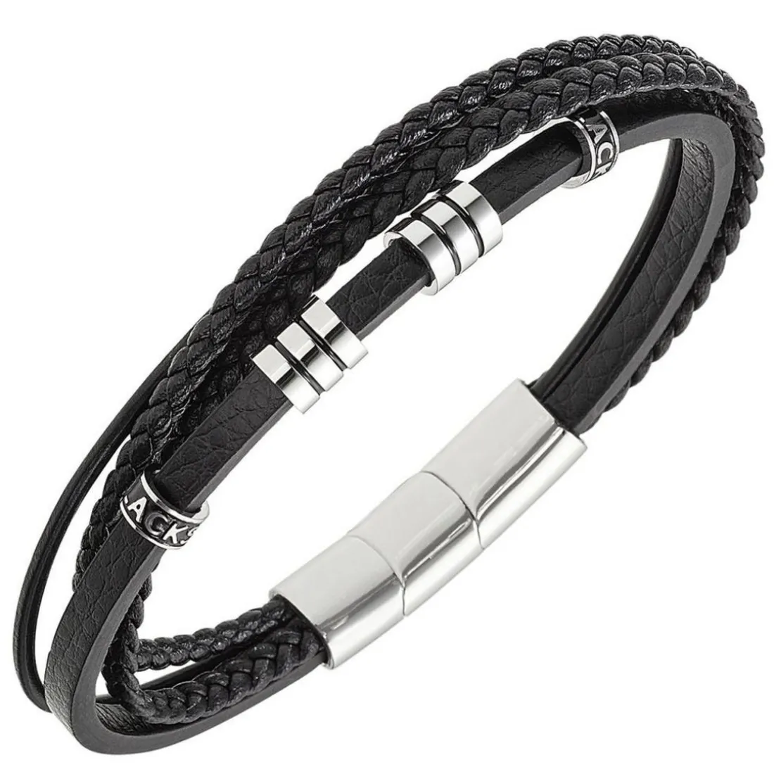 Bracelet Homme All Blacks Bijoux - 682407 Acier, Cuir Couleur Noir