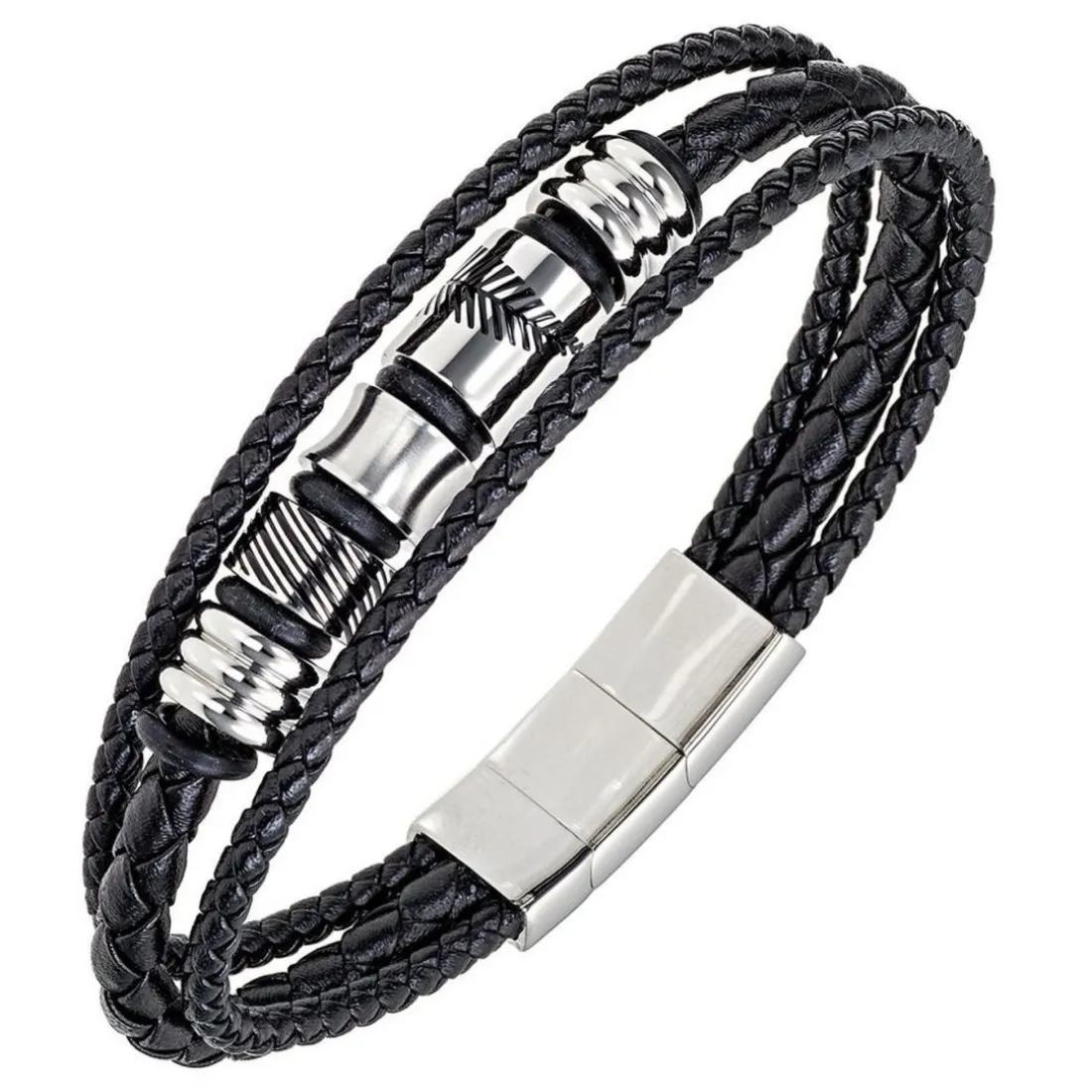 Bracelet Homme All Blacks Bijoux - 682349 Acier, Cuir Couleur Noir, Argent