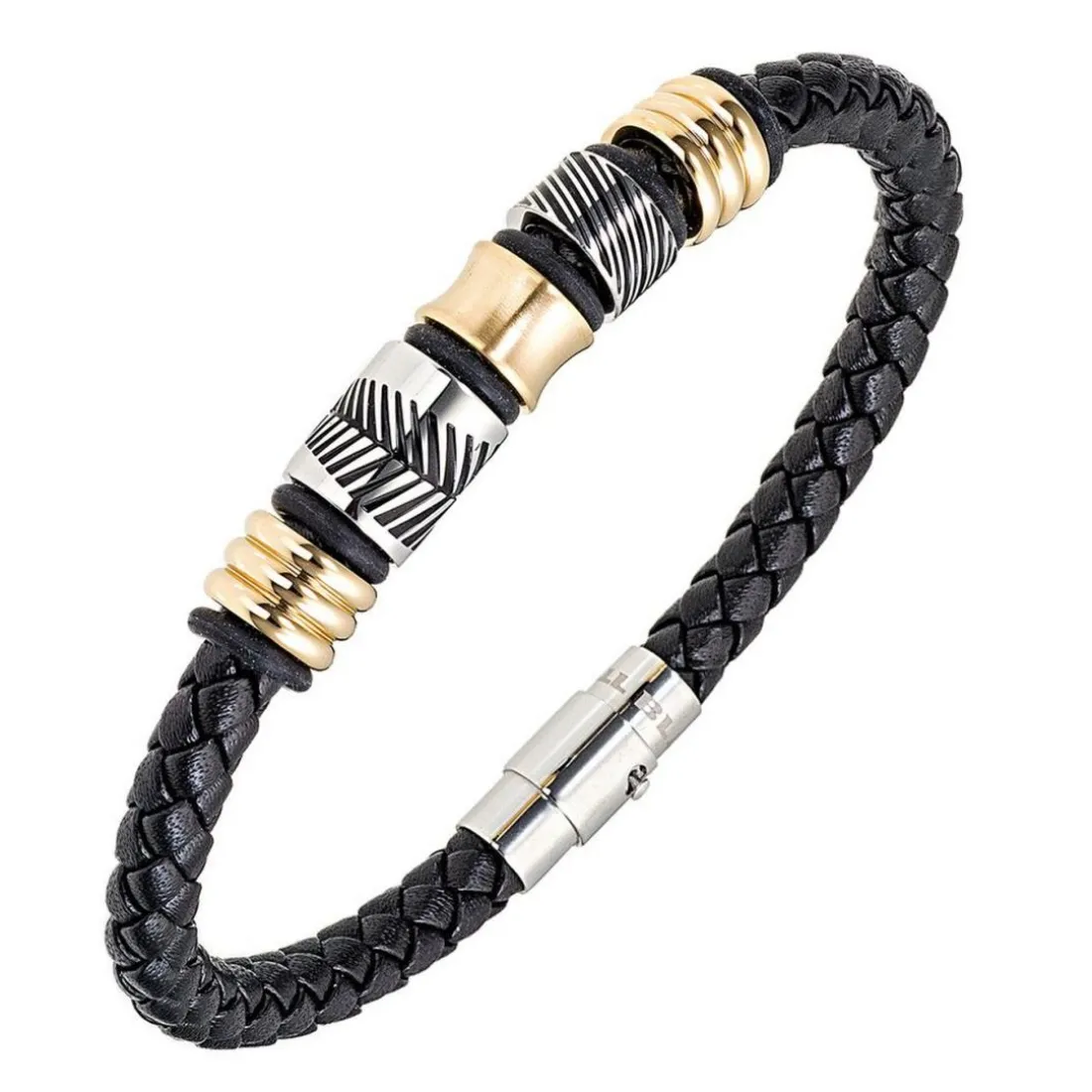 Bracelet Homme All Blacks Bijoux - 682345 Acier, Cuir Couleur Argent, Marron