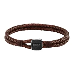 Bracelet Homme Boss Bijoux Seal - 1580048M Cuir, Acier Marron, Noir