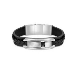 Bracelet Homme Police Bijoux VALORIOUS - Cuir Noir
