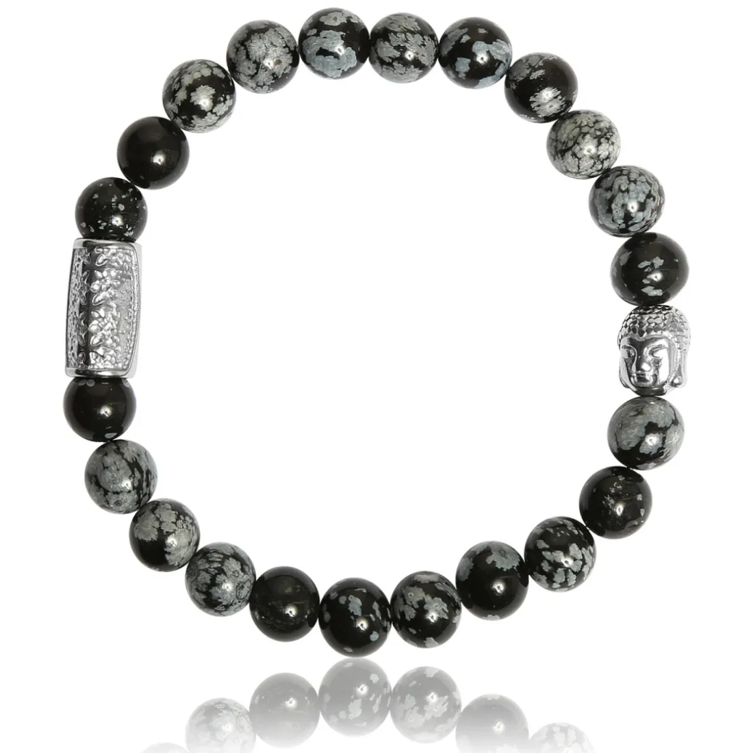 Bracelet Lauren Steven Design ML046 - Bracelet En Pierre Naturelle Obsidienne Flocon de Neige Lauren Steven