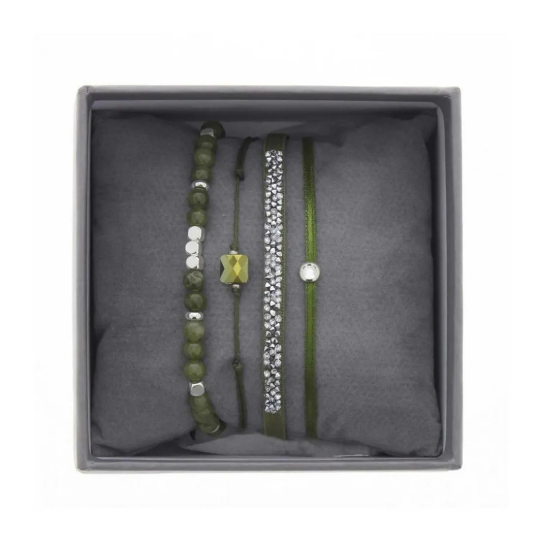 Bracelet Les Interchangeables A38627 - Bracelet Tissu Vert Cristaux Swarovski Les Interchangeables