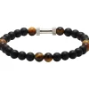 Bracelet Rochet B26600103 - ZEN Perles Agate Noires Quartz Oeil de Tigre Acier Moleté Rochet