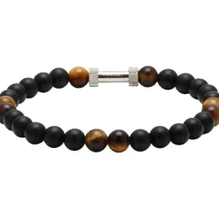 Bracelet Rochet B26600103 - ZEN Perles Agate Noires Quartz Oeil de Tigre Acier Moleté Rochet
