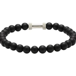 Bracelet Rochet B266001 - ZEN Perles Agate Noires Acier Moleté Rochet
