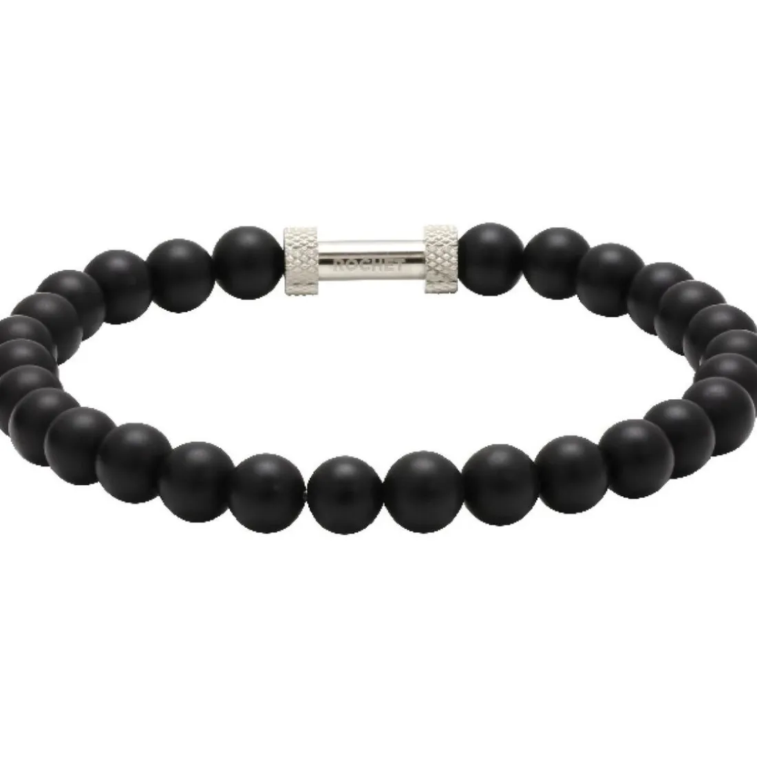 Bracelet Rochet B266001 - ZEN Perles Agate Noires Acier Moleté Rochet