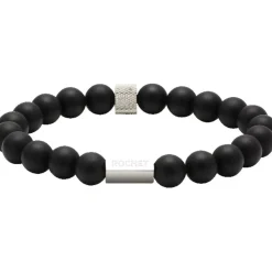 Bracelet Rochet B286001 - ZEN Perles Agate Noires Acier Moleté Rochet