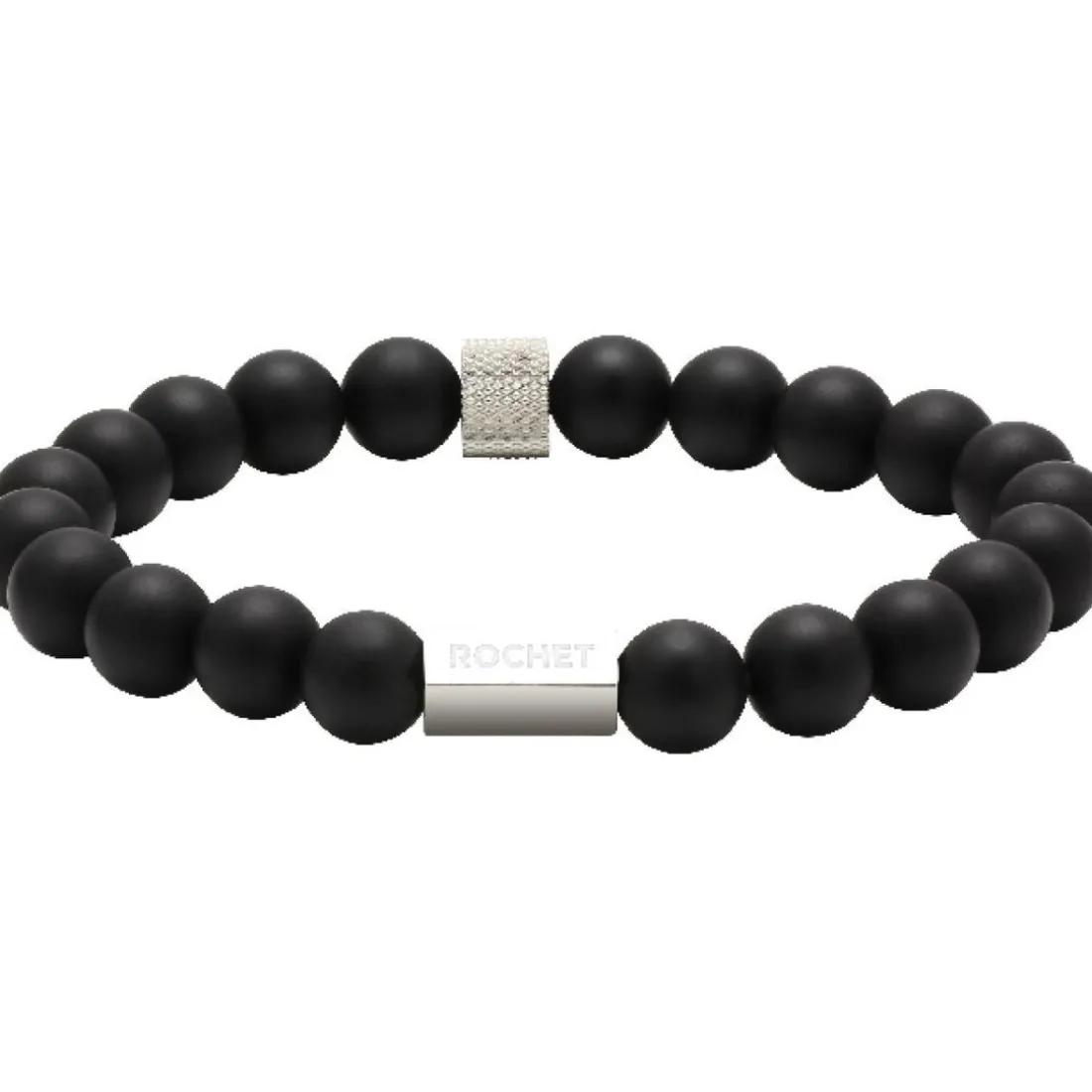 Bracelet Rochet B286001 - ZEN Perles Agate Noires Acier Moleté Rochet