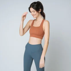 Brassière dos croisé Femme terracotta en nylon