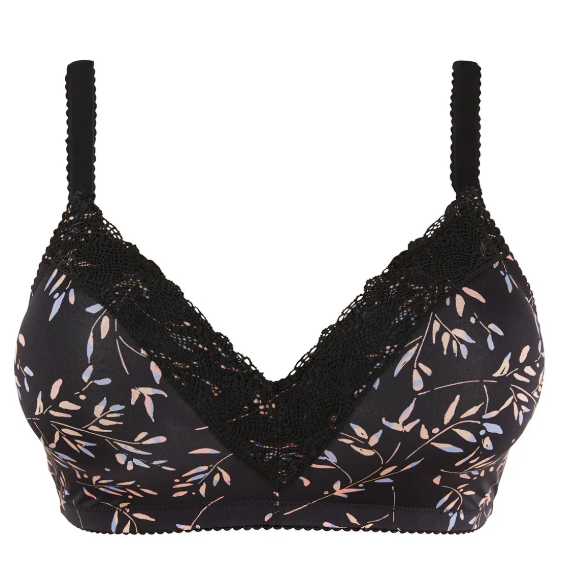 Brassière sans armatures Coline Imprimé Feuilles Foncées noir