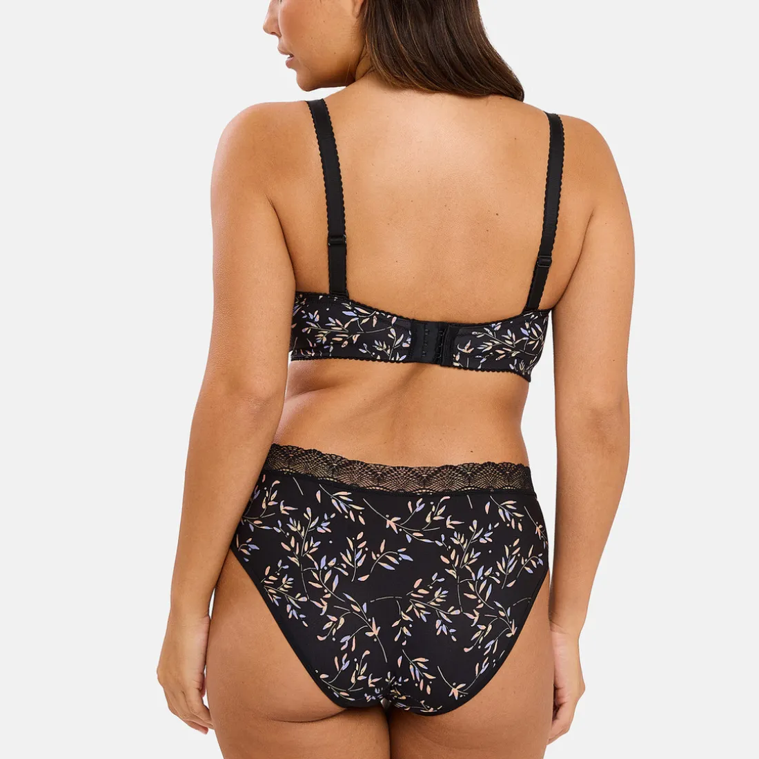 Brassière sans armatures Coline Imprimé Feuilles Foncées noir