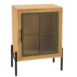 Buffet 1 porte vitrée encadrement vert pin et métal noir HELENA