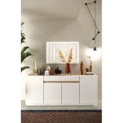 Buffet 4 portes 1 tiroir blanc laqué chene