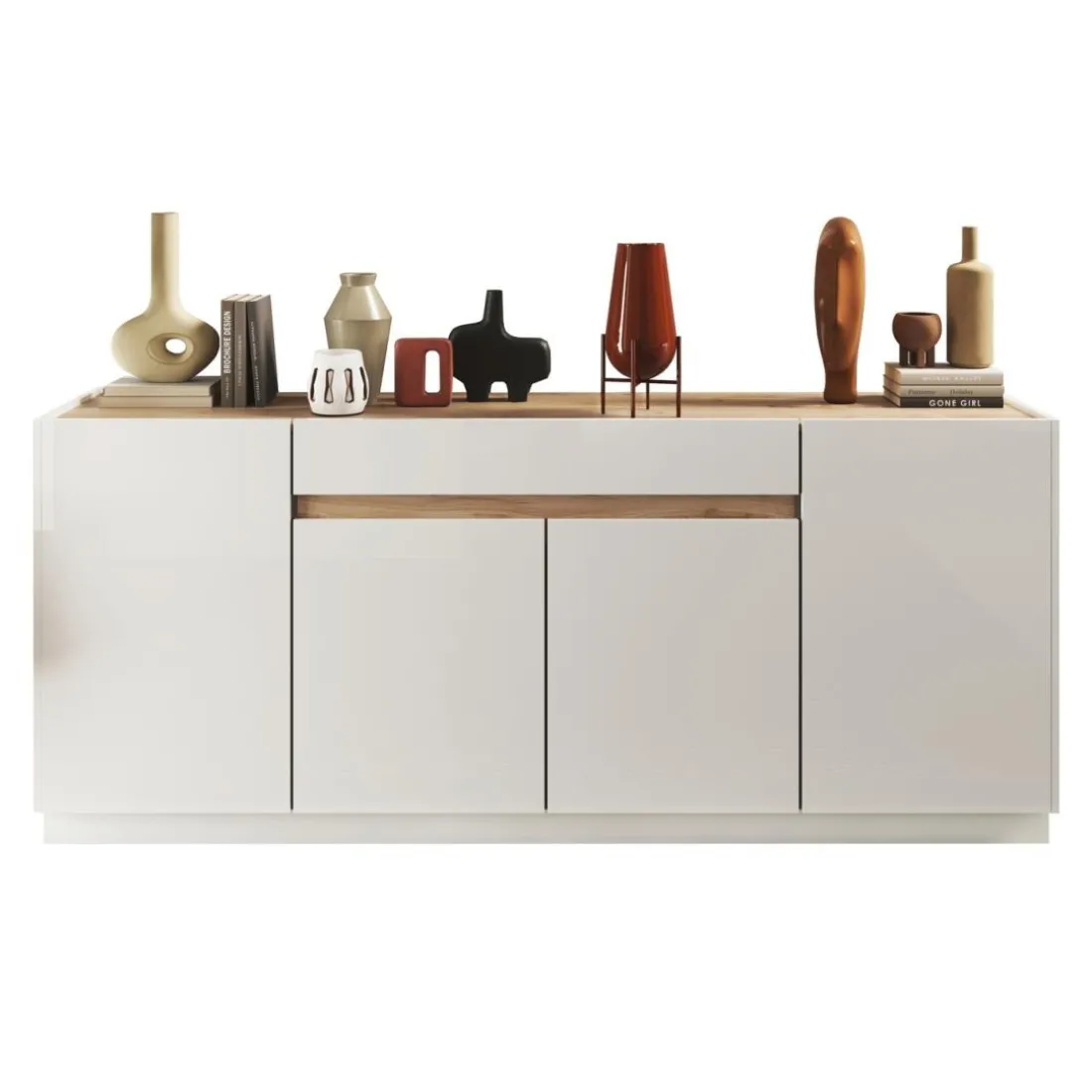 Buffet 4 portes 1 tiroir blanc laqué chene