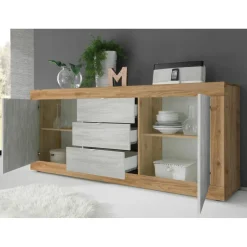 Buffet 2 portes 3 tiroirs chene blanc