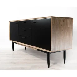Buffet 2 portes 3 tiroirs esprit atelier - Chêne Clair Cérusé / Noir