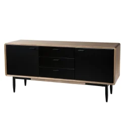 Buffet 2 portes 3 tiroirs esprit atelier - Chêne Clair Cérusé / Noir