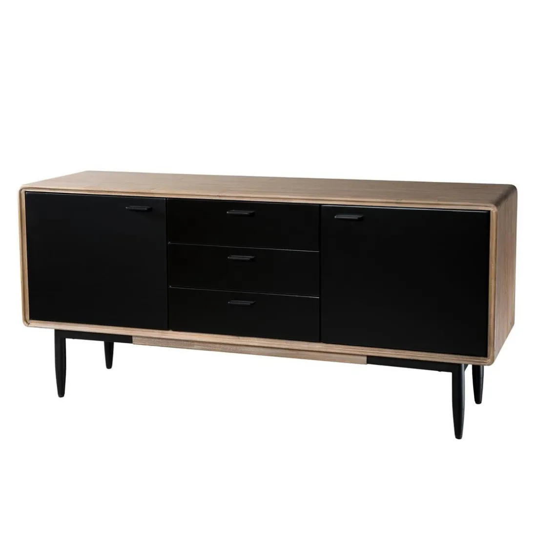 Buffet 2 portes 3 tiroirs esprit atelier - Chêne Clair Cérusé / Noir