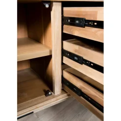 Buffet 2 portes 3 tiroirs esprit atelier - Chêne Clair Cérusé / Noir