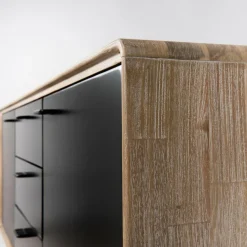 Buffet 2 portes 3 tiroirs esprit atelier - Chêne Clair Cérusé / Noir