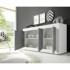 Buffet 3 portes BASIC blanc et décor beton