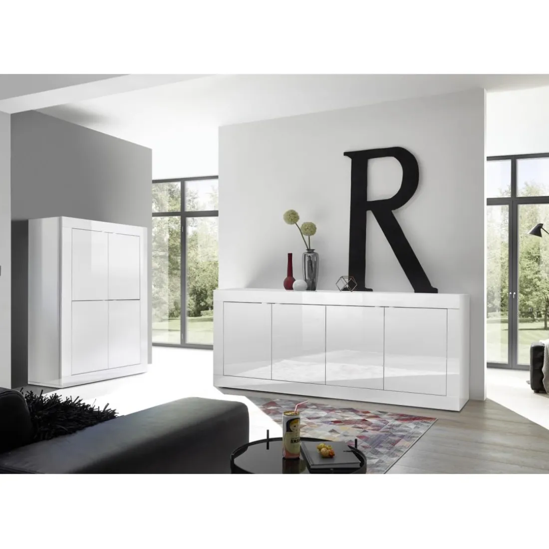 Buffet 4 portes BASIC laqué blanc brillant