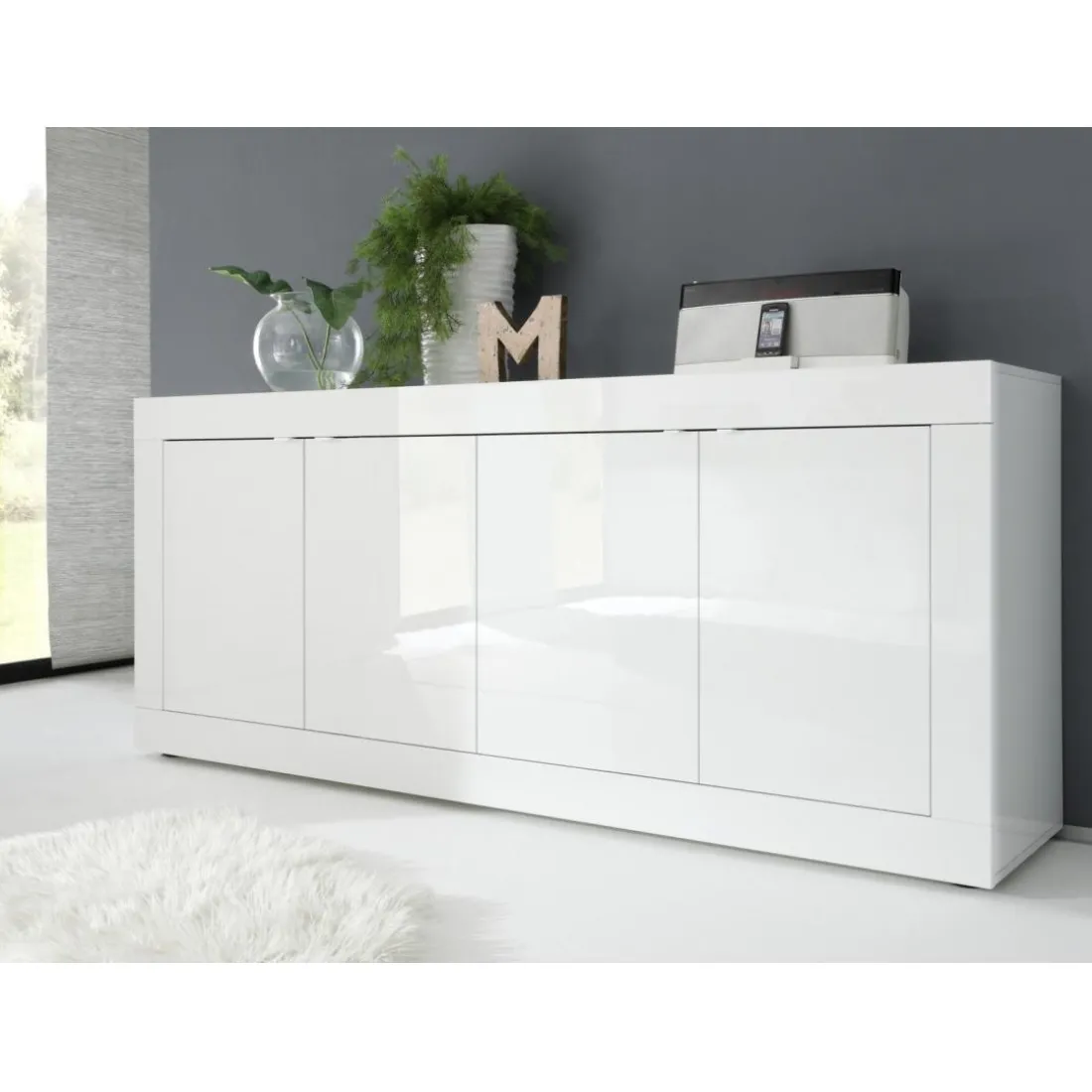 Buffet 4 portes BASIC laqué blanc brillant